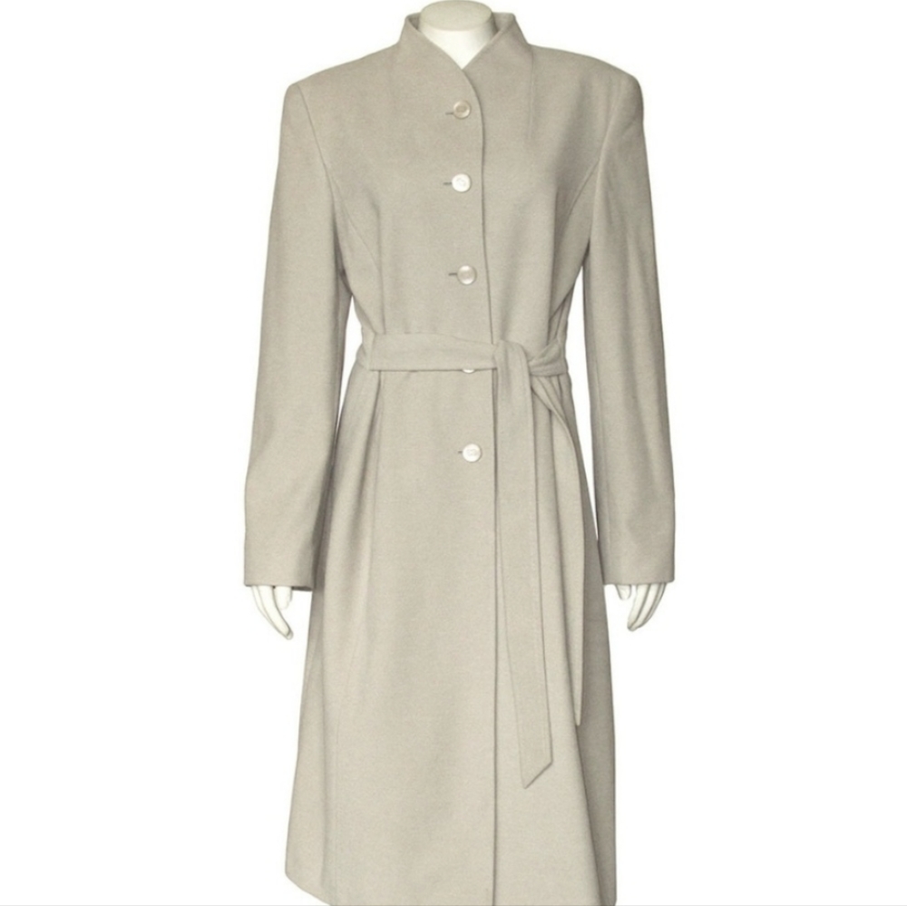 Escada Sandstone Gray Wool Blend Mid-Length Coat